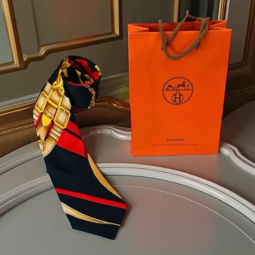 New! HERMES RARE HERMES H d’ ORIGNY MENS EQUESTRIAN SILK TIE